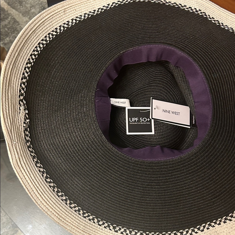 Black and Cream Quilted ninewest Handbag & hat - Picture 2 of 3